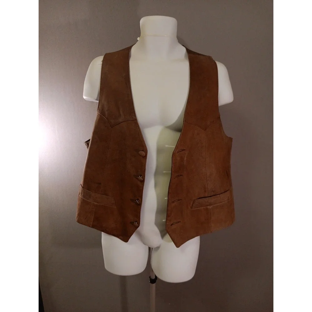 Continental leather fashions Brown Leather Vest Men's‎ Size 46 Biker vest